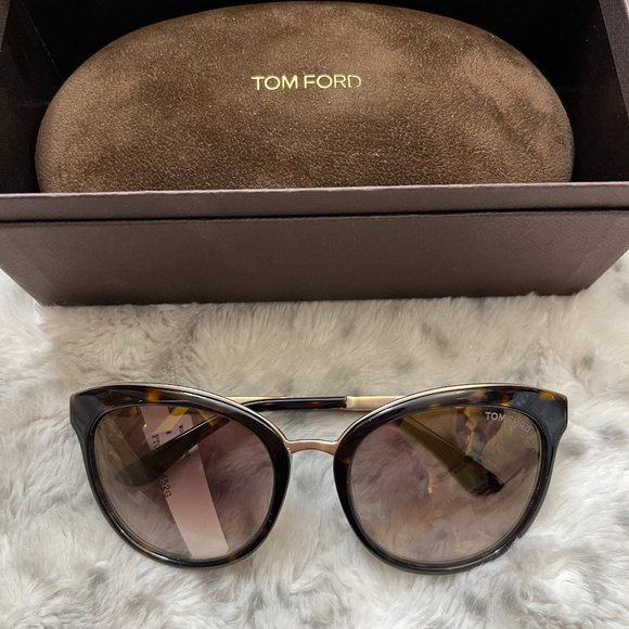 Tom Ford EMMA 56MM CAT EYE SUNGLASSES in DK Havana/ Brown Mirror MSRP$495 main image 7